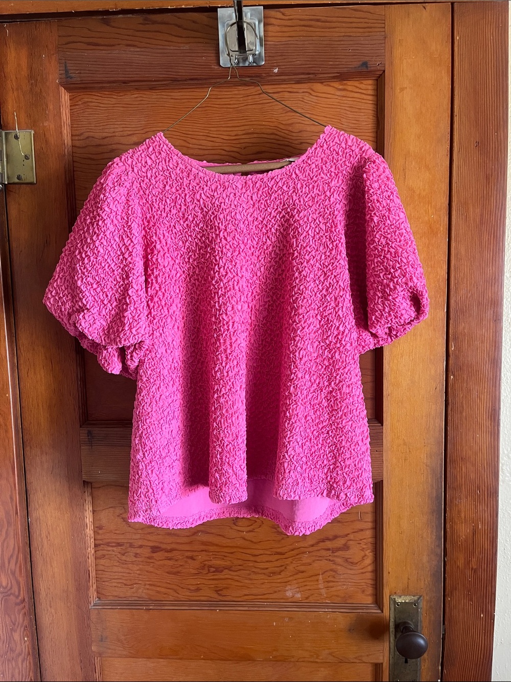 JODIFL Hot Pink Textured Puff-Sleeve Top